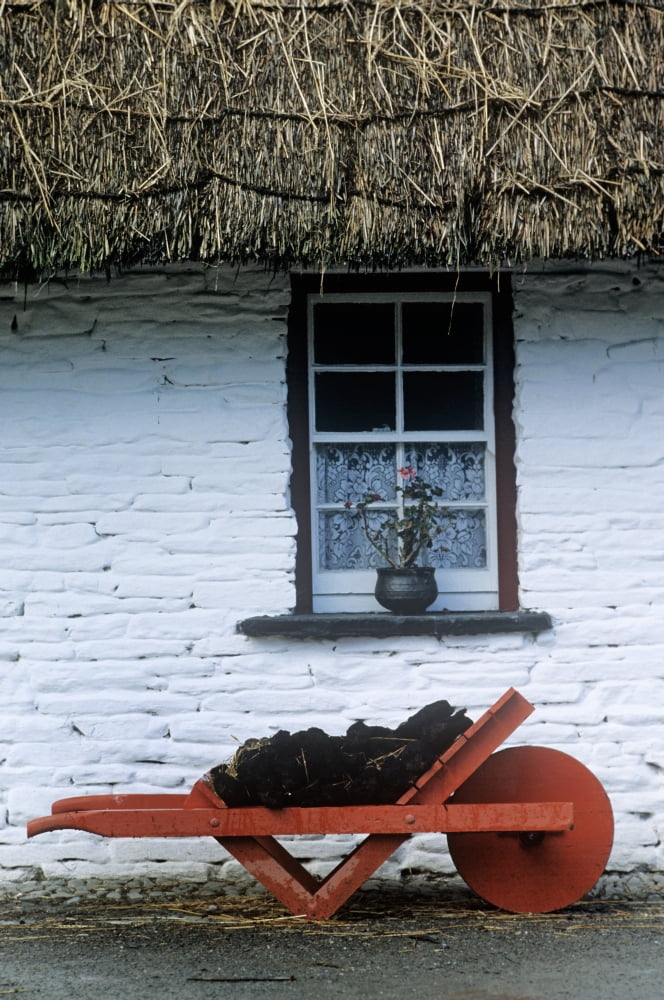 Wheelbarrow In Front Of A Window Of A Cottage Bunratty Folk Park Bunratty County Clare Republic Of Ireland Canvas Art - The Irish Image Collection Design Pics (24 x 36)