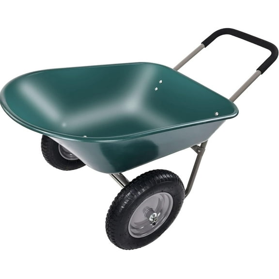 Wheelbarrow Garden Cart, Heavy Duty Home Utility, Dual-Wheel Home Garden Yard Utility Wheelbarrow Cart with Built-in Stand, Green