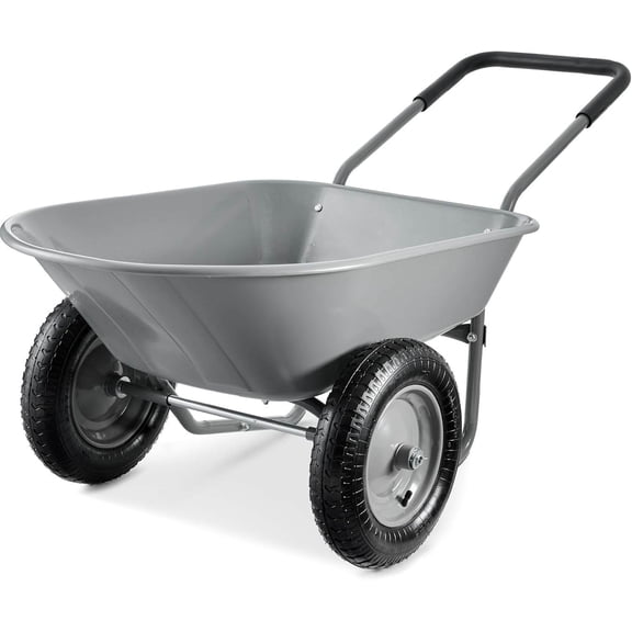 Wheelbarrow Garden Cart with 2 Inflatable 14-Inch Wheels, 5 cu ft Capacity, Powder-Coated Steel Frame, Gray