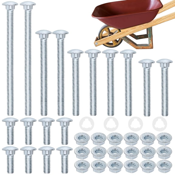 Wheelbarrow Handles Nut and Bolt Set, Carbon Steel Galvanized Carriage Bolts 5'', 3-1/2'', 2-3/4'', 2-1/4'', 3/4', Wheelbarrow Handles Replacement Bolts Kit, Furniture Beds Sofa Table Chairs (18 PCS)