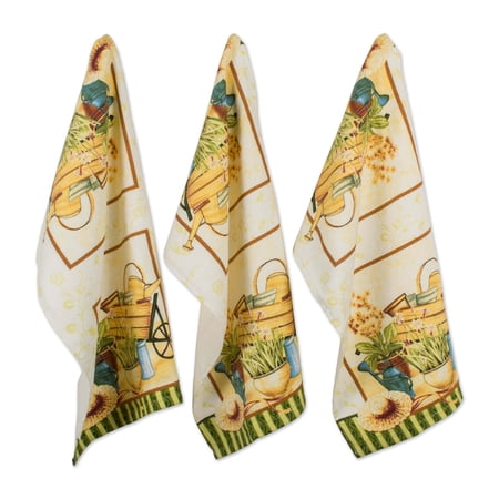 DII Printed Kitchen Set Includes 1 Potholder, 2 Oven Mitts, 3 Dishtowels and 2 Dishcloths, Wheelbarrow 8 Piece