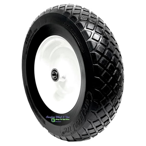 Wheelbarrow Tire 4.80/4.00-8 Flat Free – 16 Inch Replacement Wheel with 6" Hub & 1" Bore – Puncture Proof Tread, Lightweight, Zero Maintenance