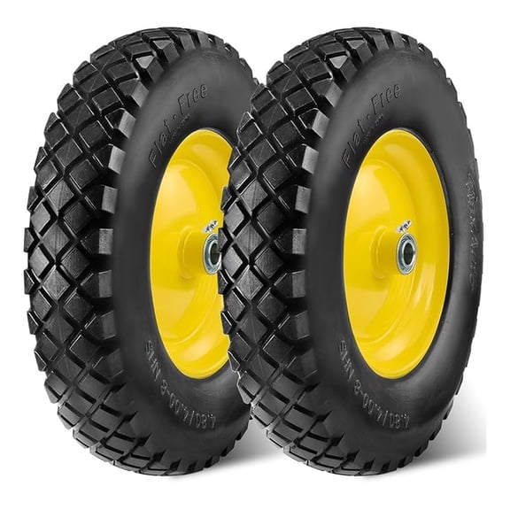 Wheelbarrow Tires 4.80 4.00-8 Flat-Free Tire and Wheel 16 Inch Solid Tires w/Grease Fitting, 3" Centered Hub, 3/4" Bearings, 4.80 4.00-8 Tire for Hand Truck Trolley Garden Cart Wagon, Yellow