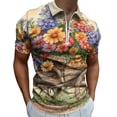 thumbnail image 1 of Wheelbarrow with Flowers Men Zipper T-shirt Summer Casual Short Sleeve T-shirt Top, 1 of 7