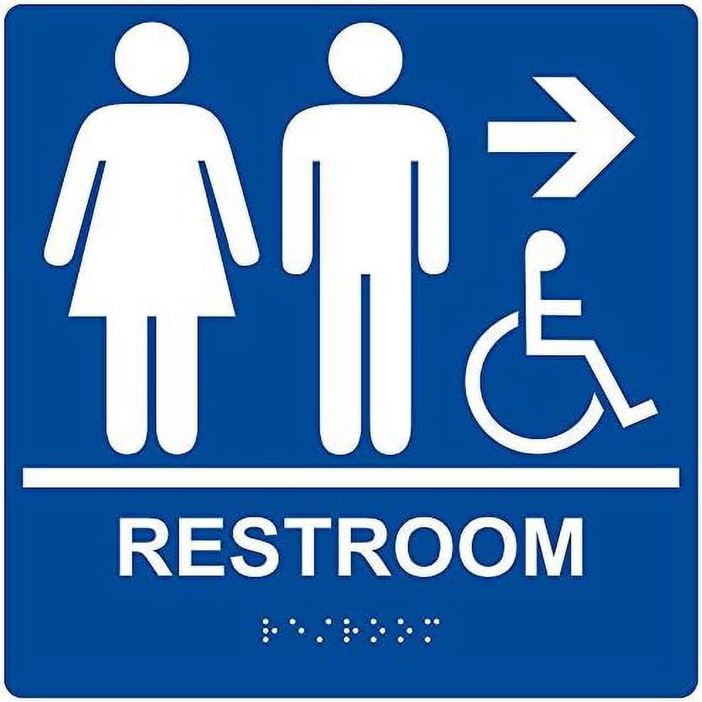 Wheelchair Accessible Restroom Right Sign, Braille and