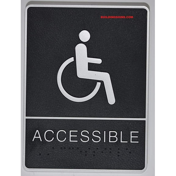 Wheelchair Accessible Restroom Sign with Tactile Graphic (Black,6x9 Comes with Double Sided Tape)- The Leather Sheffield line