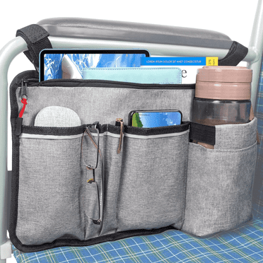 TONINT Wheelchair Armrest Organizer with Storage Bag & Pockets for Seniors, Gray, 15.8*9.8 inch