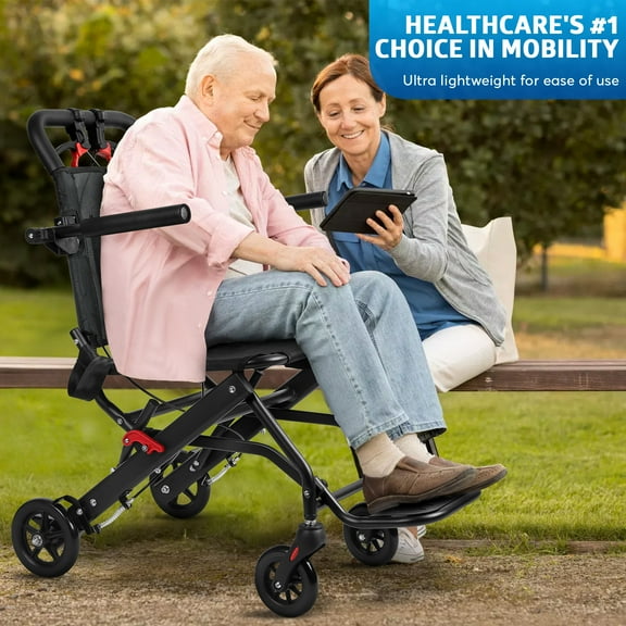 Wheelchair, Aluminum Alloy Ultra-Thin Transport Chair for Adults, Foldable Wheelchair with Flip-up Armrest, Portable Transportation Travel Wheelchair, Bearing 286lbs Lanzxjv