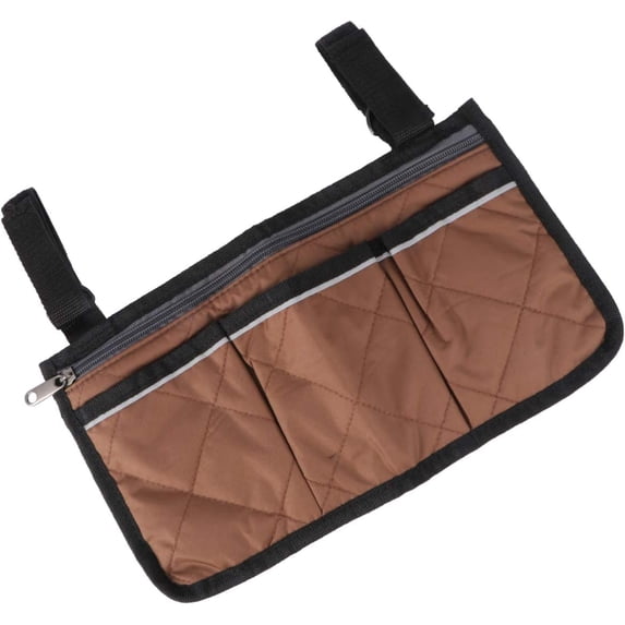Wheelchair Armrest Pouch Organizer Bag for Side of Wheelchair,3 Pockets,Waterproof Storage Pouches for Rollators,Scooters,Brown