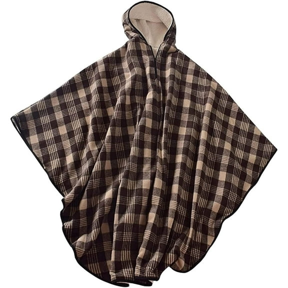 Wheelchair Blanket Adult Fleece-Lined Cape with Hood, Winter Poncho Coat for Women and Men, Warm Blanket