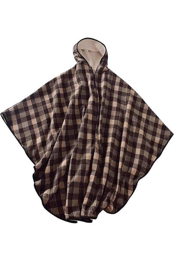 Wheelchair Blanket Adult Fleece-Lined Cape with Hood, Winter Poncho Coat for Women and Men, Warm Blanket