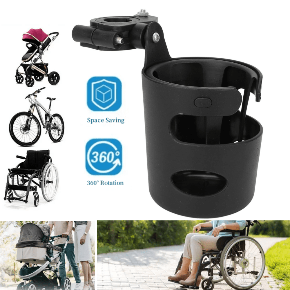 Wheelchair Cup Holder, Universal Stroller Cup Holder, Adjustable & 360
