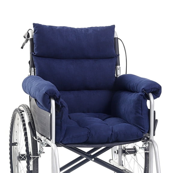 Wheelchair Cushions ,Tailbone&Back Support ,Armrests Comfortable Wheelchair Accessories ,Prevent Pressure Sore, Suit for 18'' Wheelchair ,Non-Slip 4 Straps(Navy)