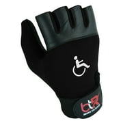 Wheelchair Gloves Mobility Disability Workout Fingerless Long Thumb Leather Palm Gloves All Black-S