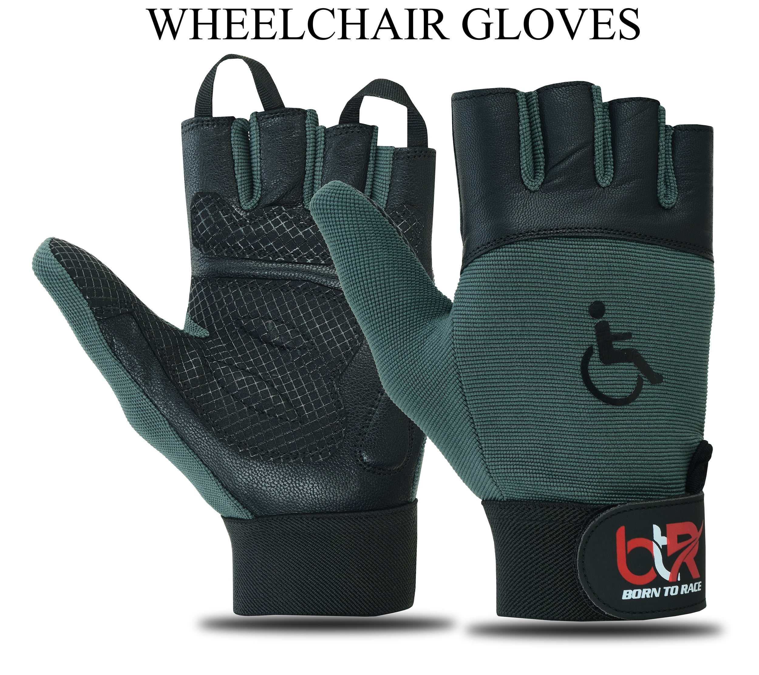 Rebz Fingerless Wheelchair Gloves - Full Leather Palm, Non-Slip Grip, Breathable, Hi-Viz Yellow For Men & Women