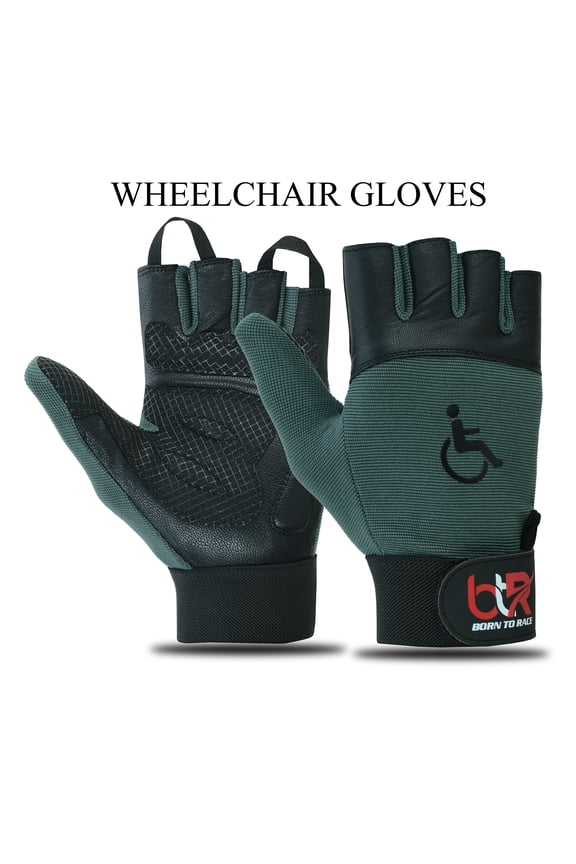 Wheelchair Gloves Mobility Disability Workout Fingerless Long Thumb Leather Palm Gloves Black - S