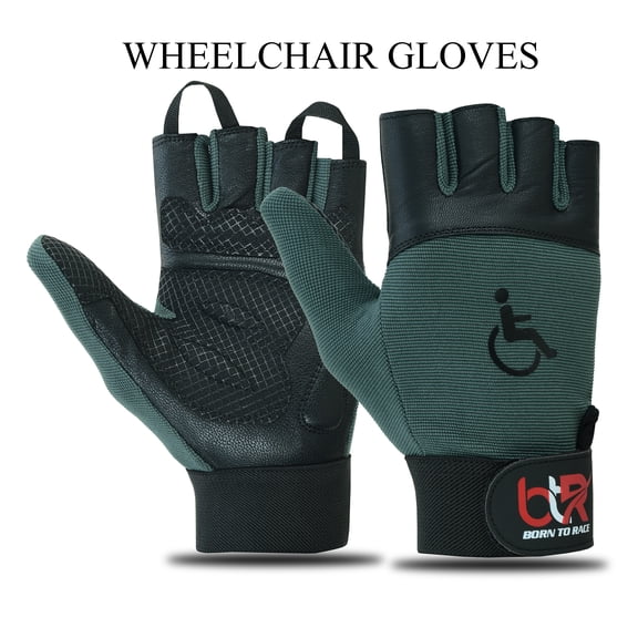 Wheelchair Gloves Mobility Disability Workout Fingerless Long Thumb Leather Palm Gloves Black - XL