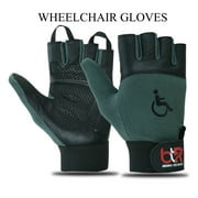 Wheelchair Gloves Mobility Disability Workout Fingerless Long Thumb Leather Palm Gloves Black - XS