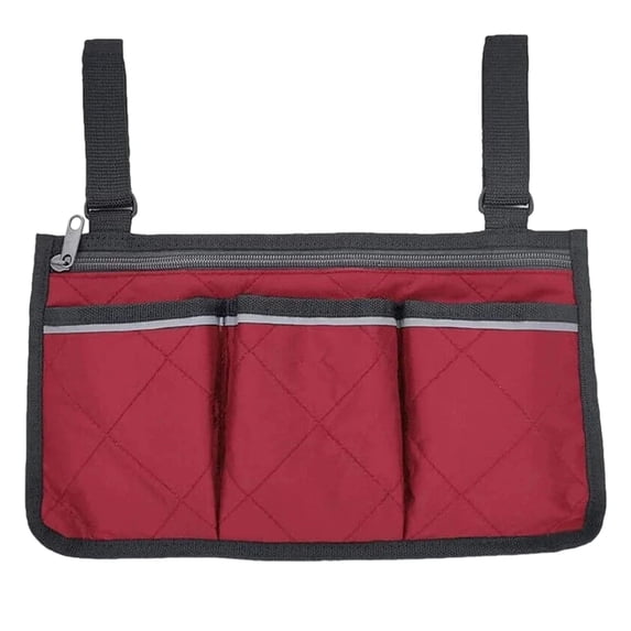 Wheelchair Hanging Bag Storage Backpack Mobility Accessory for Manual and Electric Wheelchairs Large Capacity Organizer with Multiple Pockets 13x7 Inch Wine Red