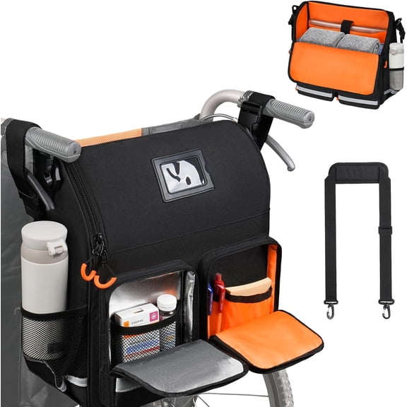 Wheelchair Hanging Storage Bag, Wheelchair Accessories Pouch With Thermal Insulation Pocket For Adults And Seniors, Bag Only, 14 x 6 x 14.5 Inch