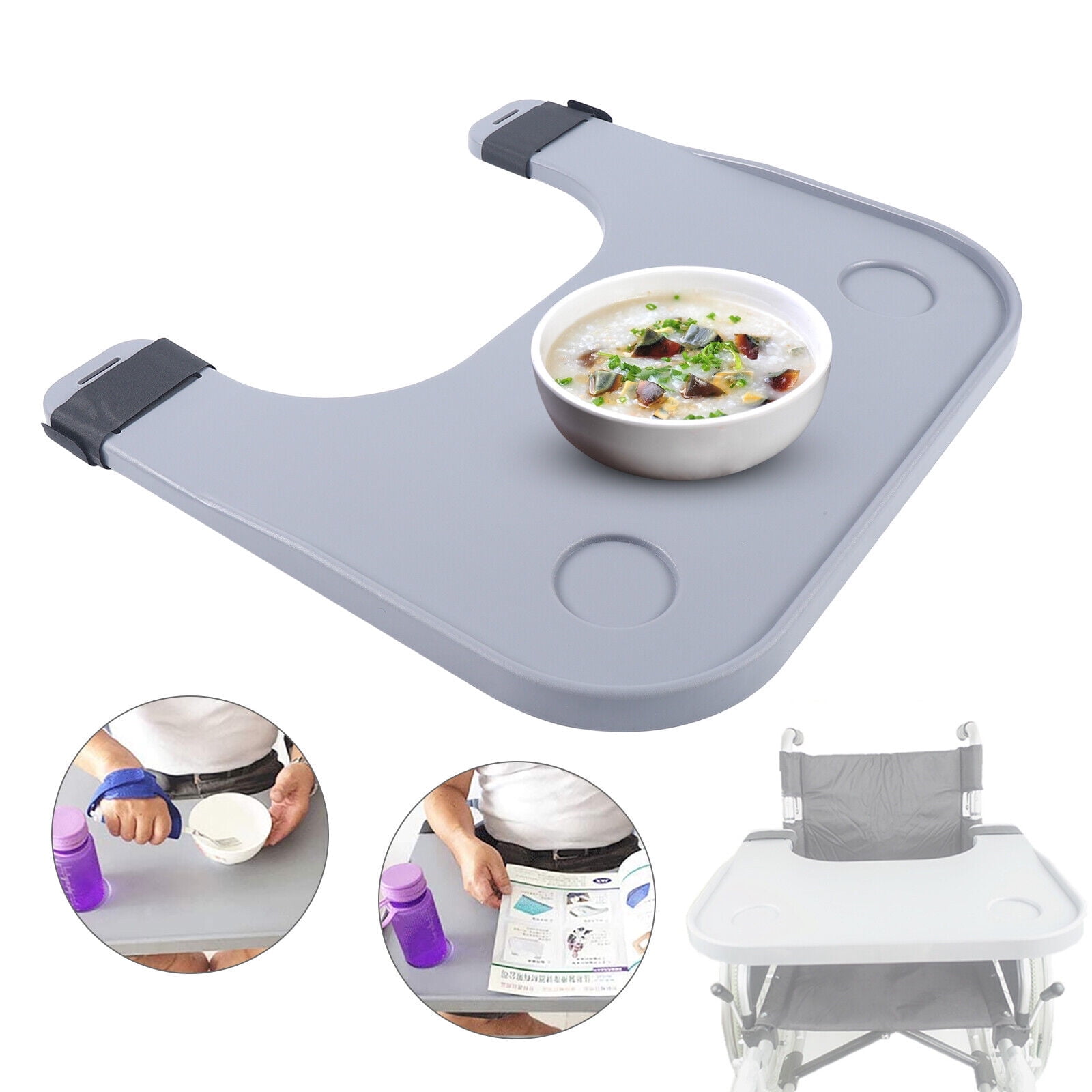 Wheelchair Lap Tray Table Accessories W/2 Cup Holder for Disabled Eating Reading