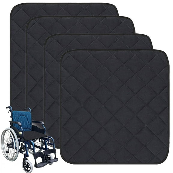 Wheelchair Pad for Incontinence 4 Pack, 22x21 Inch Waterproof & Absorbent Reusable Seat Covers, Non-Slip Washable Underpads for Adults, Elderly, Pets,Black