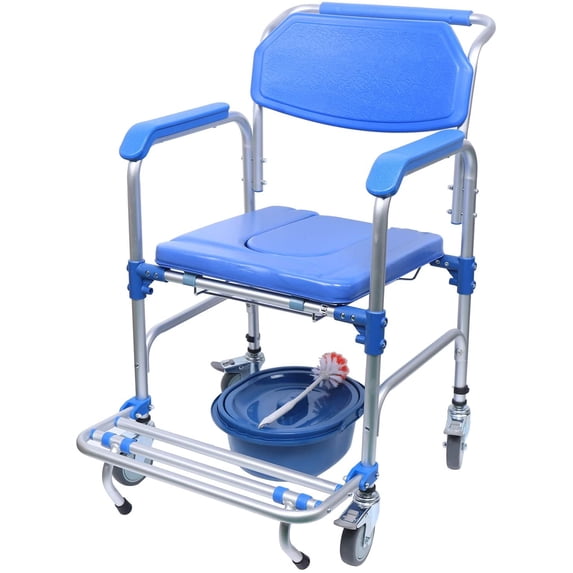 Wheelchair Portable Aluminum Shower Chair Commode Chair Toilet seat with casters Medical aids Obstacles
