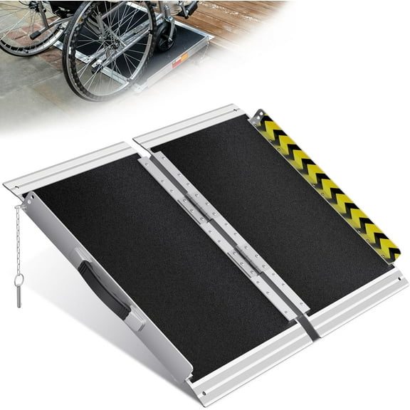 Wheelchair Ramp 2FT Aluminum Threshold Ramp for Doorways and Small Steps, Portable Folding Mobility Access, 600 lb Weight Capacity