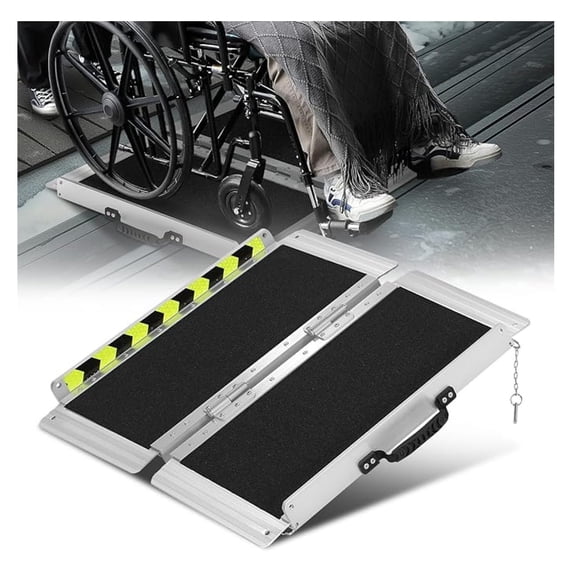 Wheelchair Ramp 2FT, Portable Folding Aluminum Wheel Chair Threshold Ramps for Home Steps Doorways, 800Lbs Capacity, 29Inch Width, Metallic/Black