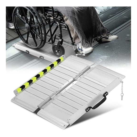 Wheelchair Ramp 2FT, Portable Folding Aluminum Wheel Chair Threshold Ramps for Home Steps Doorways, 800Lbs Capacity, 29Inch Width, Silver