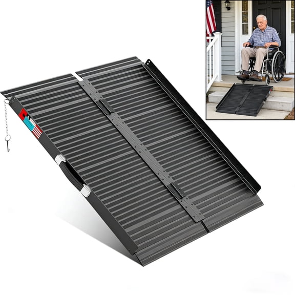 Wheelchair Ramp 3ft Aluminum Threshold Ramp, 600 lbs Capacity, Adjustable Portable Ramp with Non-Slip Surface, Rust-Resistant Folding Ramp for Home Steps Indoor Outdoor