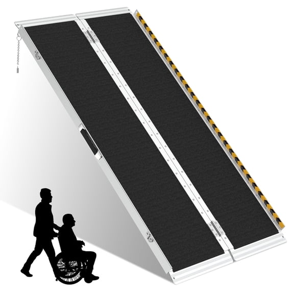 Wheelchair Ramp 5FT,Portable Folding Aluminum with Load-Reducing Shoulder Strap,800lbs Capacity,Wheelchair Ramps for Home, Steps, Stairs, Doorways