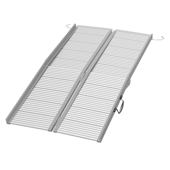 Wheelchair Ramp 5ft Foldable Aluminum Handicap Ramp - Portable Threshold Ramp for Doors & Steps - 600lb Capacity - Silver