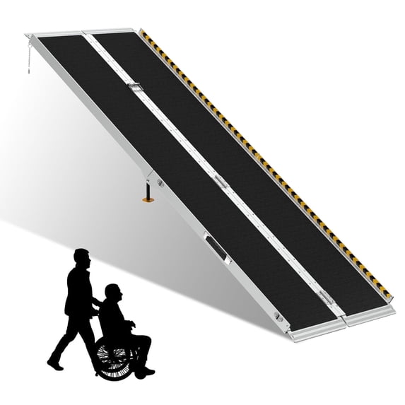Wheelchair Ramp 7FT,Portable Folding Aluminum with Load-Reducing Shoulder Strap,800lbs Capacity,Wheelchair Ramps for Home, Steps, Stairs, Doorways