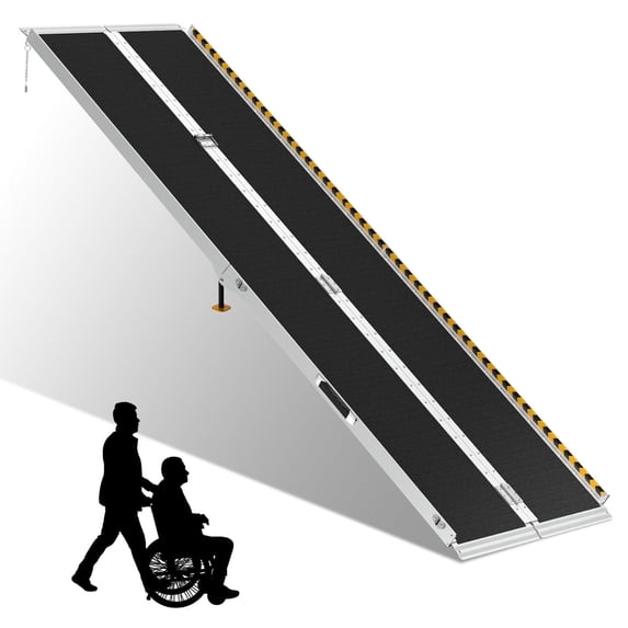 Wheelchair Ramp 8FT,Portable Folding Aluminum with Load-Reducing Shoulder Strap,800lbs Capacity,Wheelchair Ramps for Home, Steps, Stairs, Doorways
