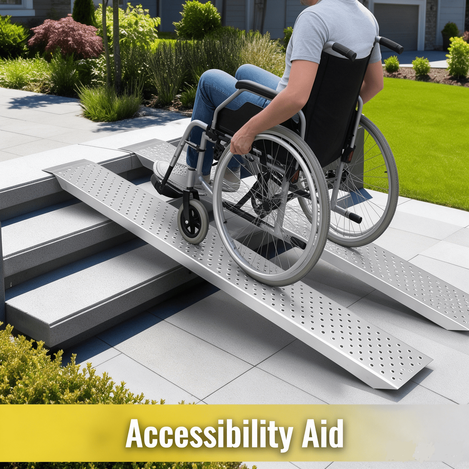 Wheeled Ramp Wheelchair Ramp for Home Steps, 2 Pack 5ft Galvanized Steel Mobility ...