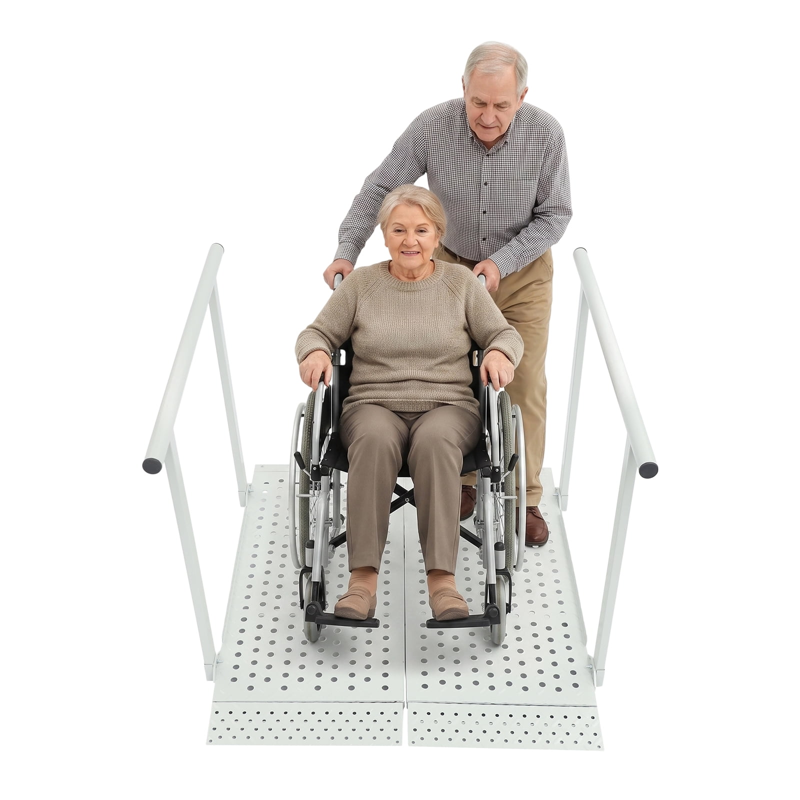 Wheelchair Ramp with Handrails 500LBS, Folding Ramp for 5-12