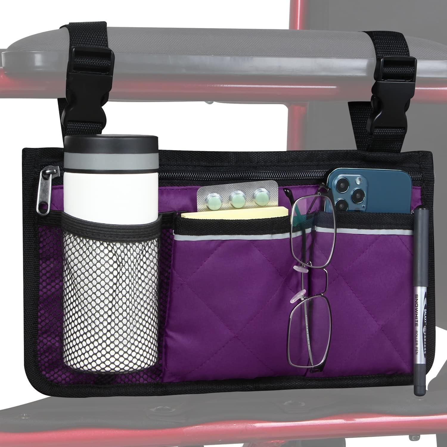 ZDWQFA Wheelchair Side Bag, 12.5x7 in, Armrest Storage with Cup Holder ...
