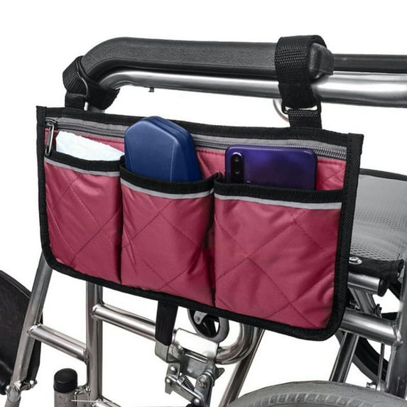 Wheelchair Side Bag with Cup Holder, Wheelchair Armrest Pouch Accessories for Walker, Rollator, Electric Scooter Wheelchairs, Ideal Gift for Mother's Day & Father's Day, Wine