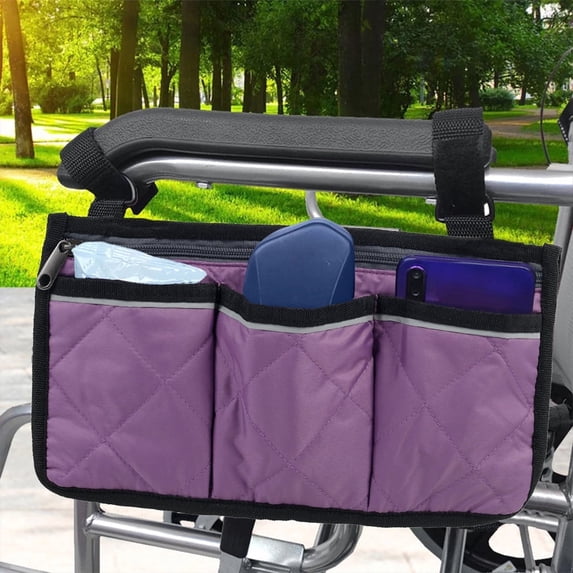 Wheelchair Side Bag Waterproof Wheelchair Armrest Pouch for Newspaper Magazines Glasses Phones,Purple