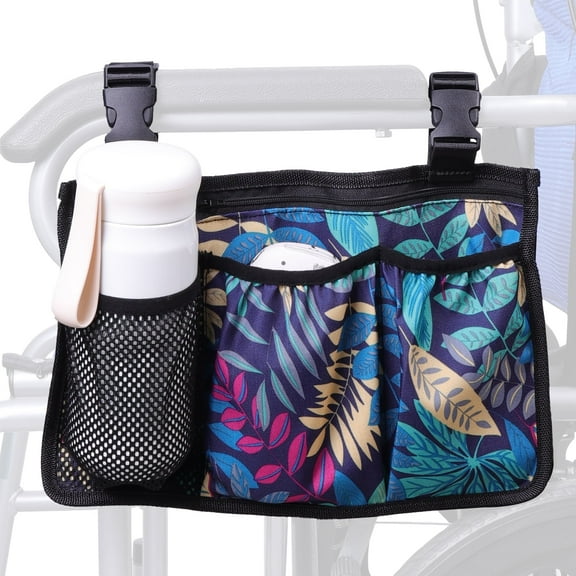 Wheelchair Side Bag,Wheelchair Pouch Side Pocket,Armrest Storage Accessories Attachments Hand Free Bags for Wheelchair, Walkers Suit for Adults Seniors(leaf）
