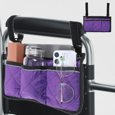 Wheelchair Side Organizer Storage Bag Armrest Pouch with Cup Hold and Reflective Strip,Waterproof Storage Pouches for Most Wheelchairs Rollators,Walkers Wheelchairs Accessories