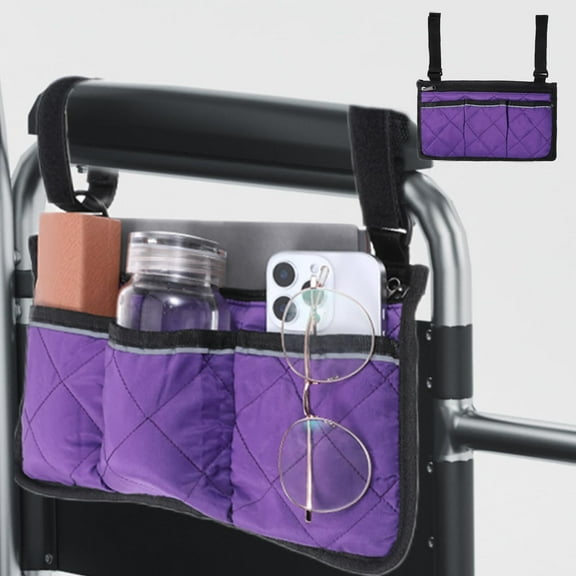Wheelchair Side Organizer Storage Bag Armrest Pouch with Cup Hold and Reflective Strip,Waterproof Storage Pouches for Most Wheelchairs Rollators,Walkers Wheelchairs Accessories