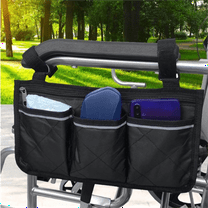 Wheelchair Side Organizer Storage Bag Armrest Pouch with Reflective Strip, for Most Wheelchairs, Walkers or Rollators (Black)