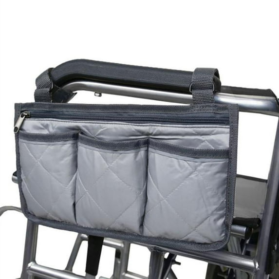 Wheelchair Storage Bag Side Pouch with Reflective Strip - 12.8x7.1 Inch Armrest Organizer for Phone Keys Bottles - Lightweight Durable Walker Scooter Accessory Black Gray