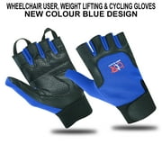 Wheelchair User Gloves Mobility Disability Fingerless Long Thumb Leather Palm for Men and Women Workout Weight Lifting, Cycling, Driving Gloves New Design Unisex Blue S