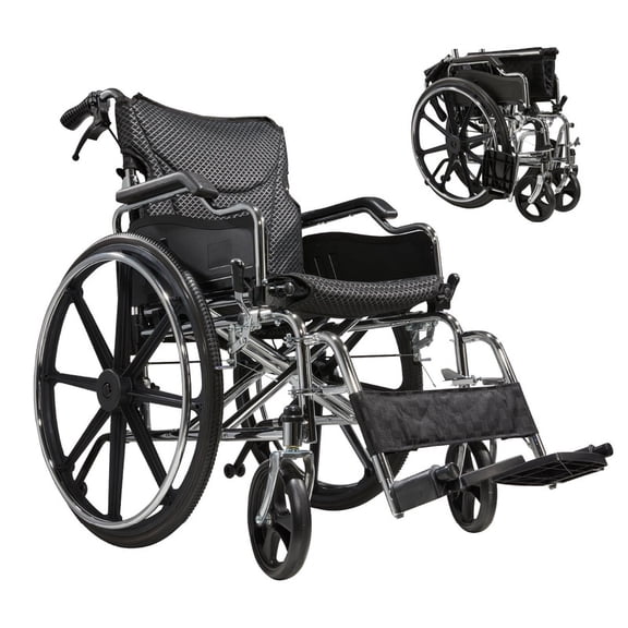 Wheelchairs for Adults, Portable Lightweight Wheelchairs Foldable for Senior, Removed Cushion, Adjustable Armrest Footrest, Easy Transport & Storage, 275 LBS Capacity, 20" Seat, Carbon Steel Frame