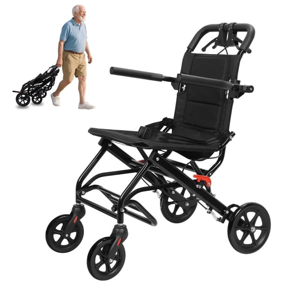 Wheelchairs for Adults Transport Chair Lightweight Foldable, Carbon Steel Frame Supports 220lbs, Portable Travel Wheel Chair for Seniors with Large All-Terrain Wheels and Safety Belt