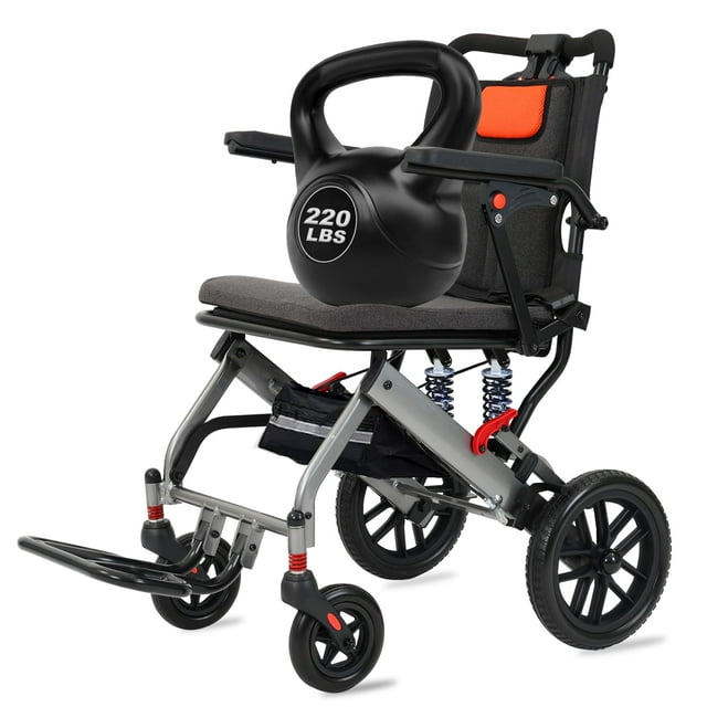 Wheelchairs for Adults Transport Wheelchair Only 20 Lbs with 4 Shock-Absorbing Pumps Portable Ultra Light Elderly Wheelchair Equipped Removable Flip Armrests Locking Handbrake Support 220 Lbs
