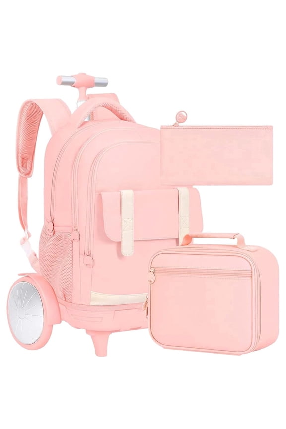 Wheeled Backpack for Women & Girls with Big Wheels - Water-Resistant Rolling Bag for Travel, College & Business, 3-Pack (Pink)